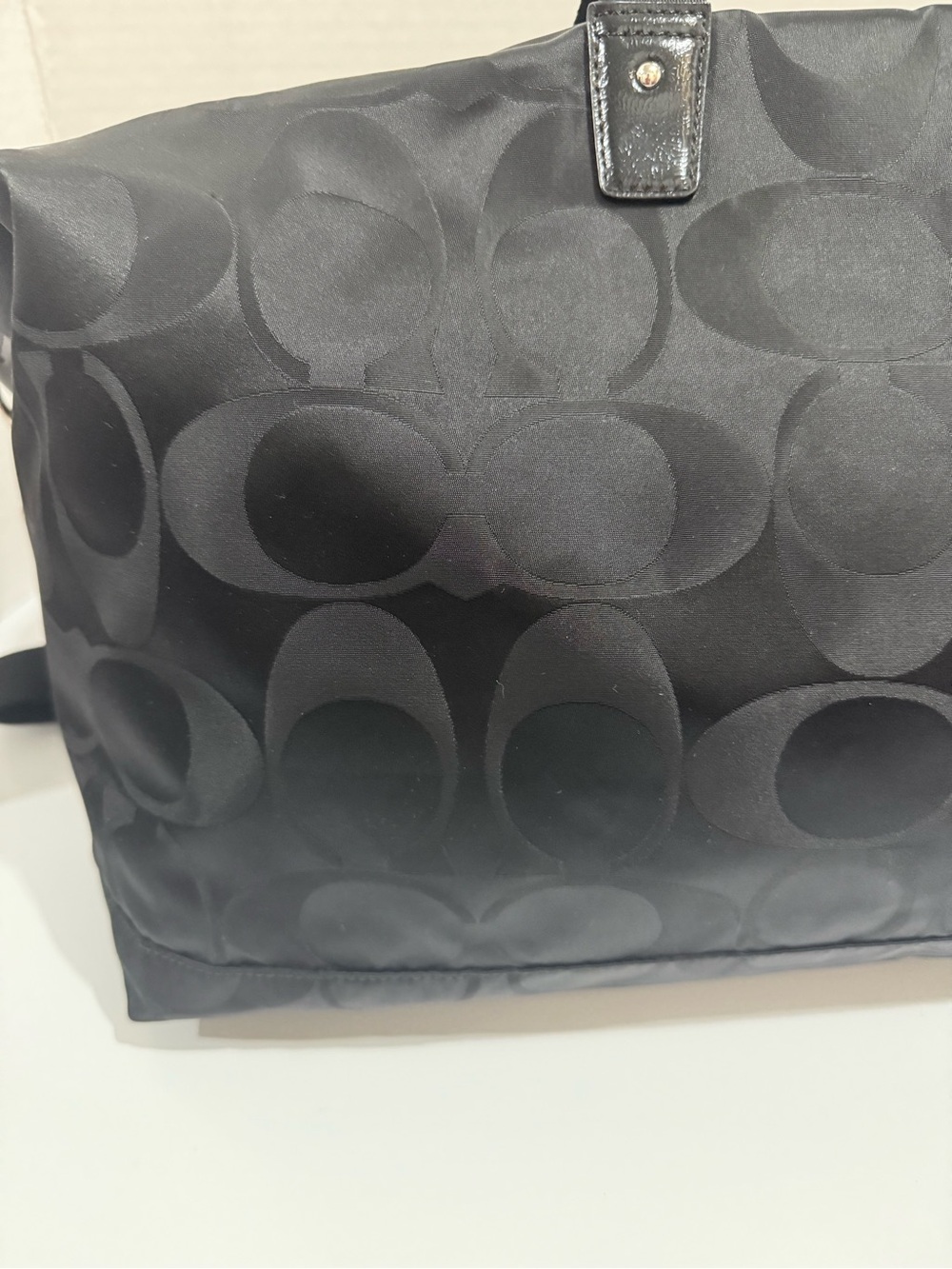 Coach Black Signature Nylon Getaway Duffle Bag Leather Trim F77469 - Picture 7 of 16